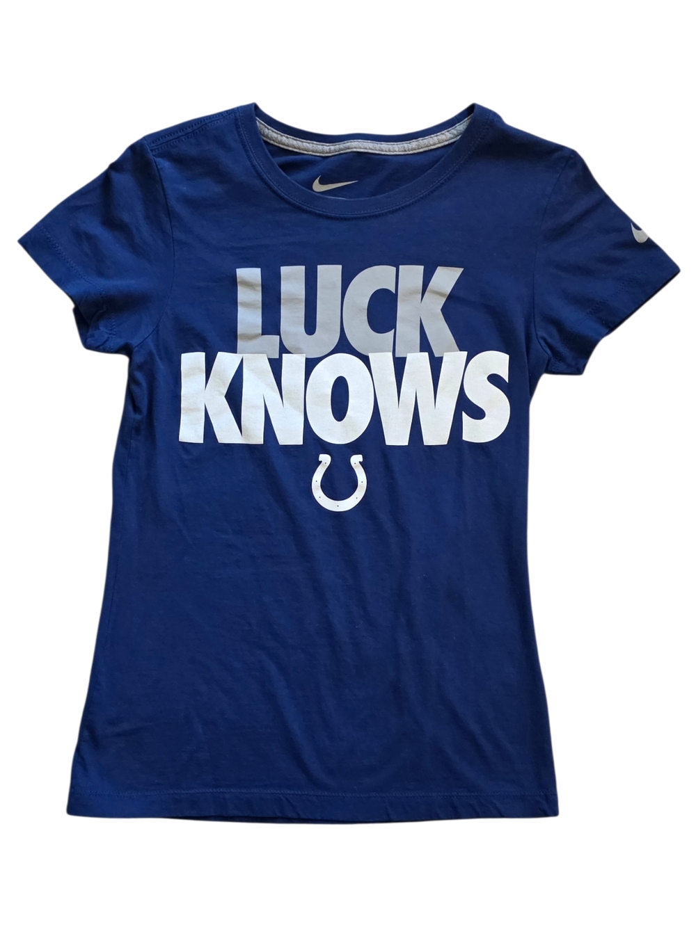 Nike Indianapolis Colts Small Blue Slim Fit Tee Shirt Luck Knows NFL